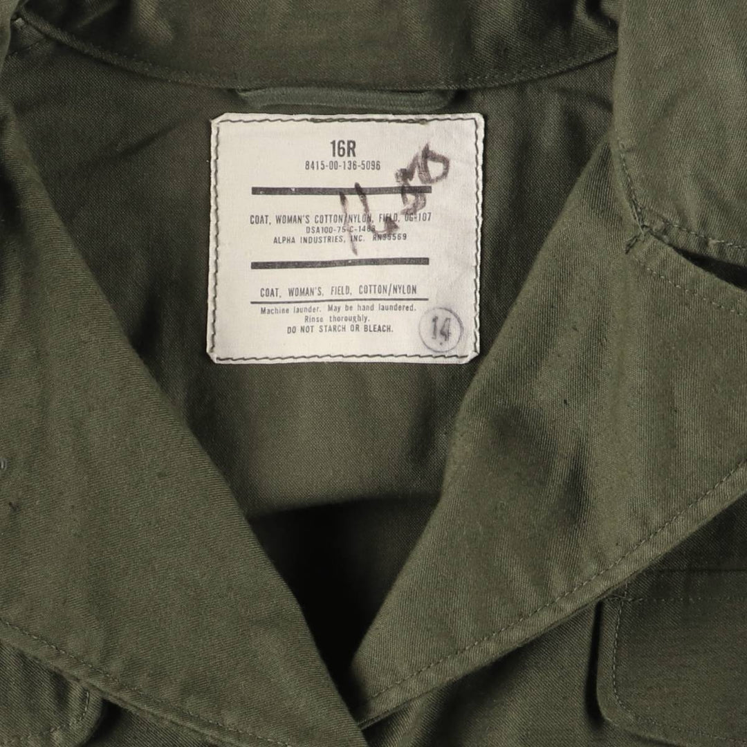 1970'S USARMY Alpha Military Field Coat Made in USA Size 16R Women's L Size Vintage unclear Khaki type sage green Vintage Second Hand