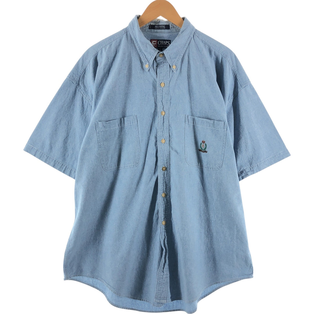 90'S Ralph Lauren CHAPS short sleeve button down shirt men's XL size vintage cotton blue type Vintage Second Hand
