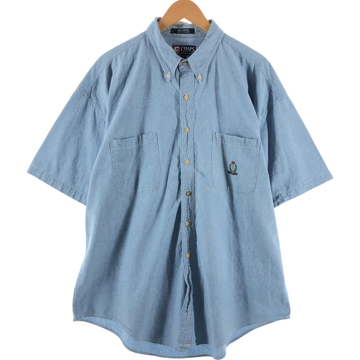 90'S Ralph Lauren CHAPS short sleeve button down shirt men's XL size vintage cotton blue type Vintage Second Hand