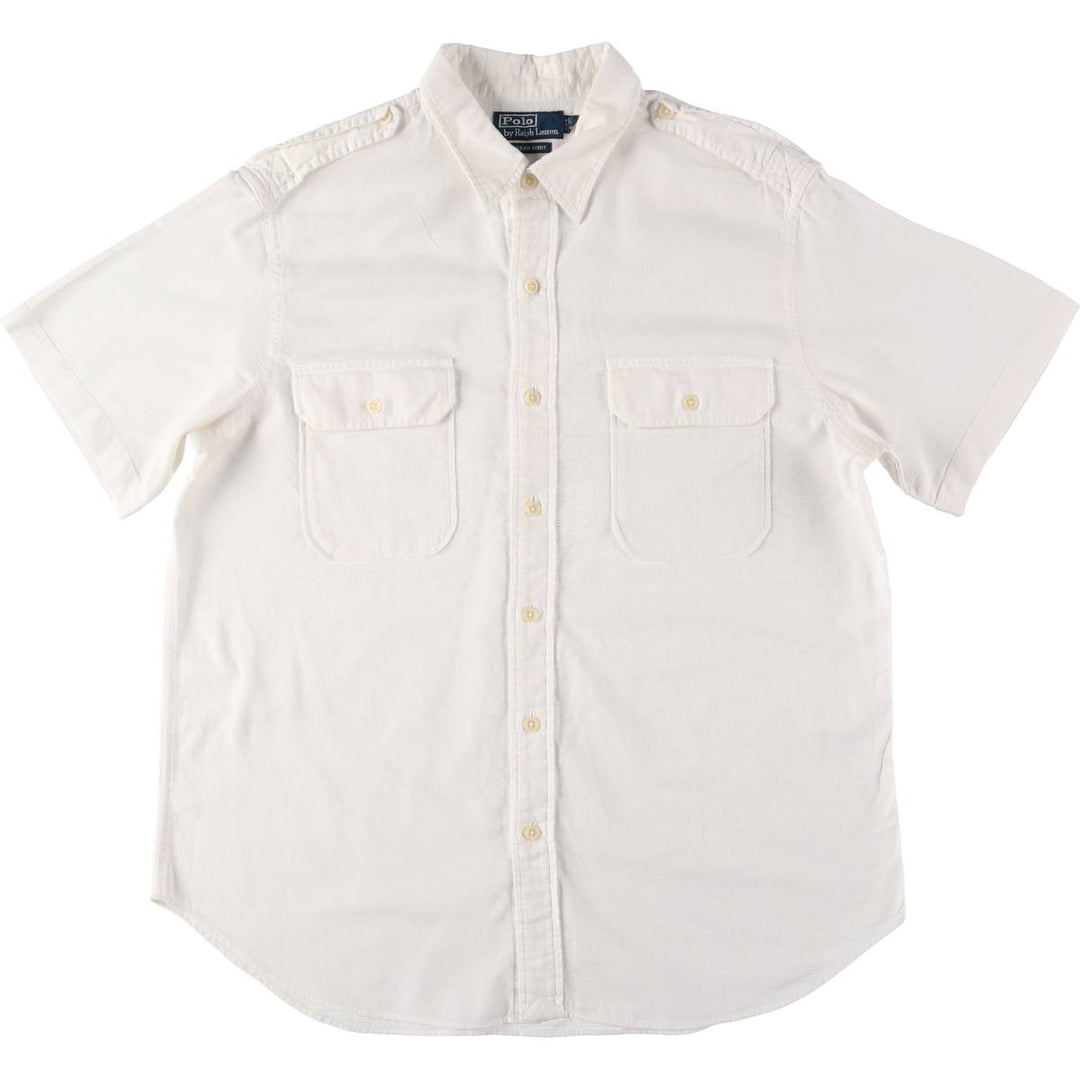 Ralph Lauren POLO by Ralph Lauren OCEAN SHIRT Short sleeve cotton shirt Men's L size cotton white type Vintage Second Hand