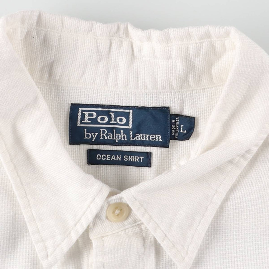 Ralph Lauren POLO by Ralph Lauren OCEAN SHIRT Short sleeve cotton shirt Men's L size cotton white type Vintage Second Hand