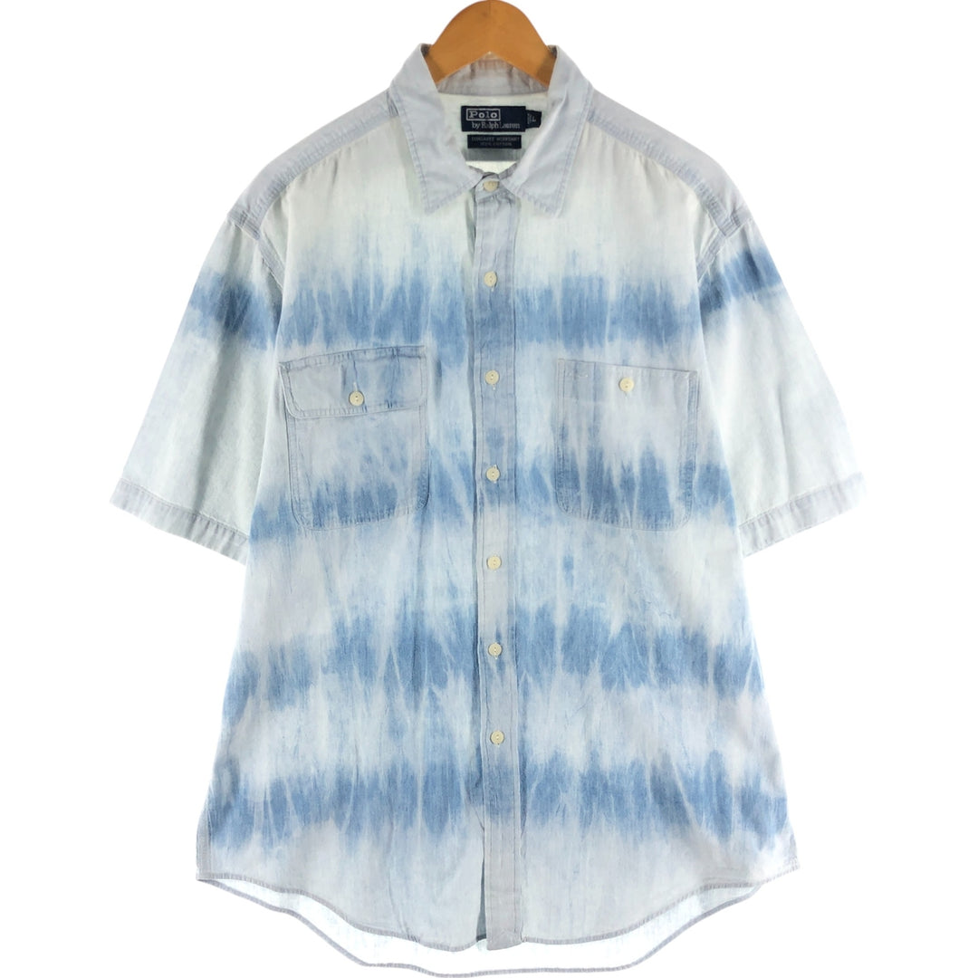 Ralph Lauren POLO by Ralph Lauren DUNGAREE WORKSHIRT Short sleeve cotton shirt Men's size L cotton Blue type light blue Vintage Second Hand