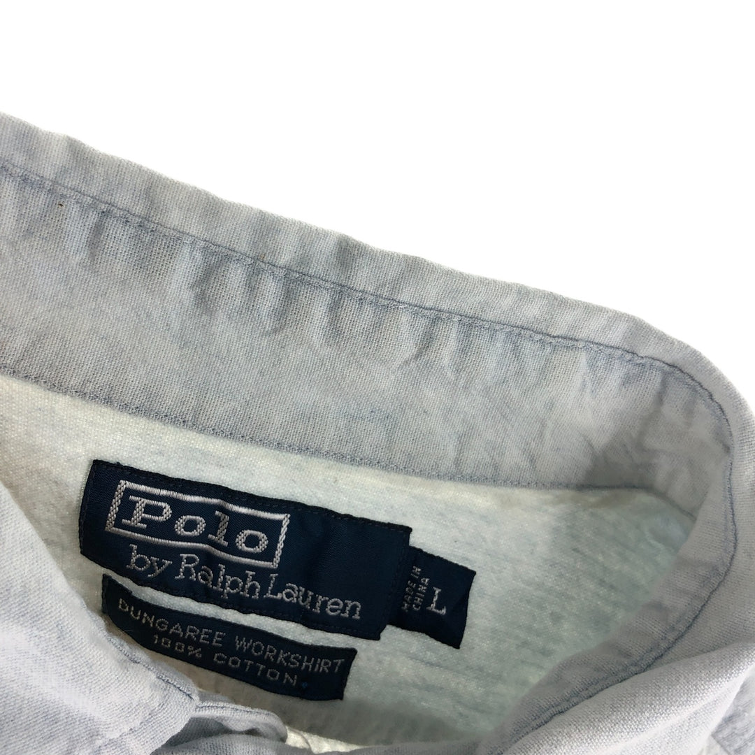 Ralph Lauren POLO by Ralph Lauren DUNGAREE WORKSHIRT Short sleeve cotton shirt Men's size L cotton Blue type light blue Vintage Second Hand