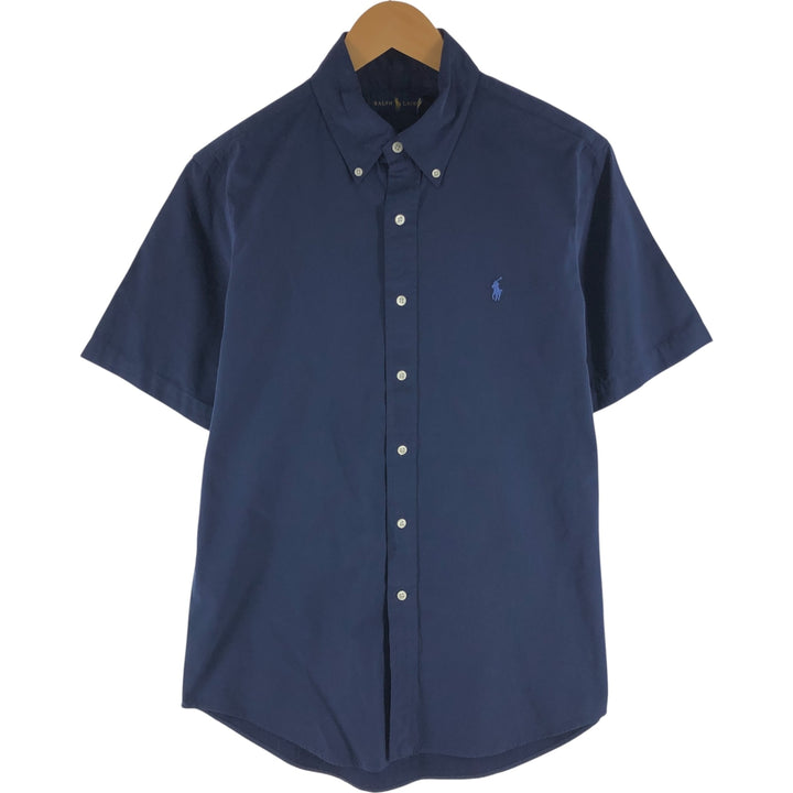 Ralph Lauren short sleeve button down shirt, men's size M cotton navy blue type Vintage Second Hand