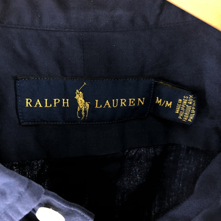 Ralph Lauren short sleeve button down shirt, men's size M cotton navy blue type Vintage Second Hand