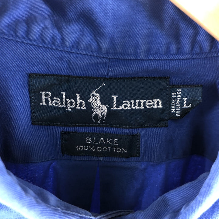 Ralph Lauren BLAKE short sleeve button down shirt, men's size L cotton blue type Vintage Second Hand