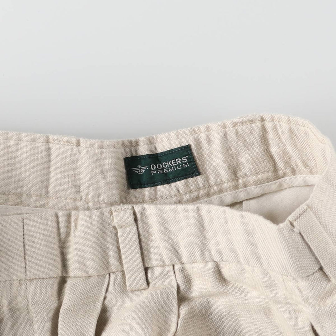 00'S Dockers DOCKERS PREMIUM Two-pleat linen x cotton pants slacks for men, size w32 linen Beige type Vintage Second Hand