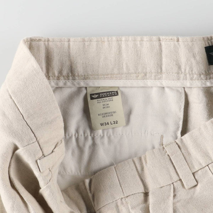 00'S Dockers DOCKERS PREMIUM Two-pleat linen x cotton pants slacks for men, size w32 linen Beige type Vintage Second Hand