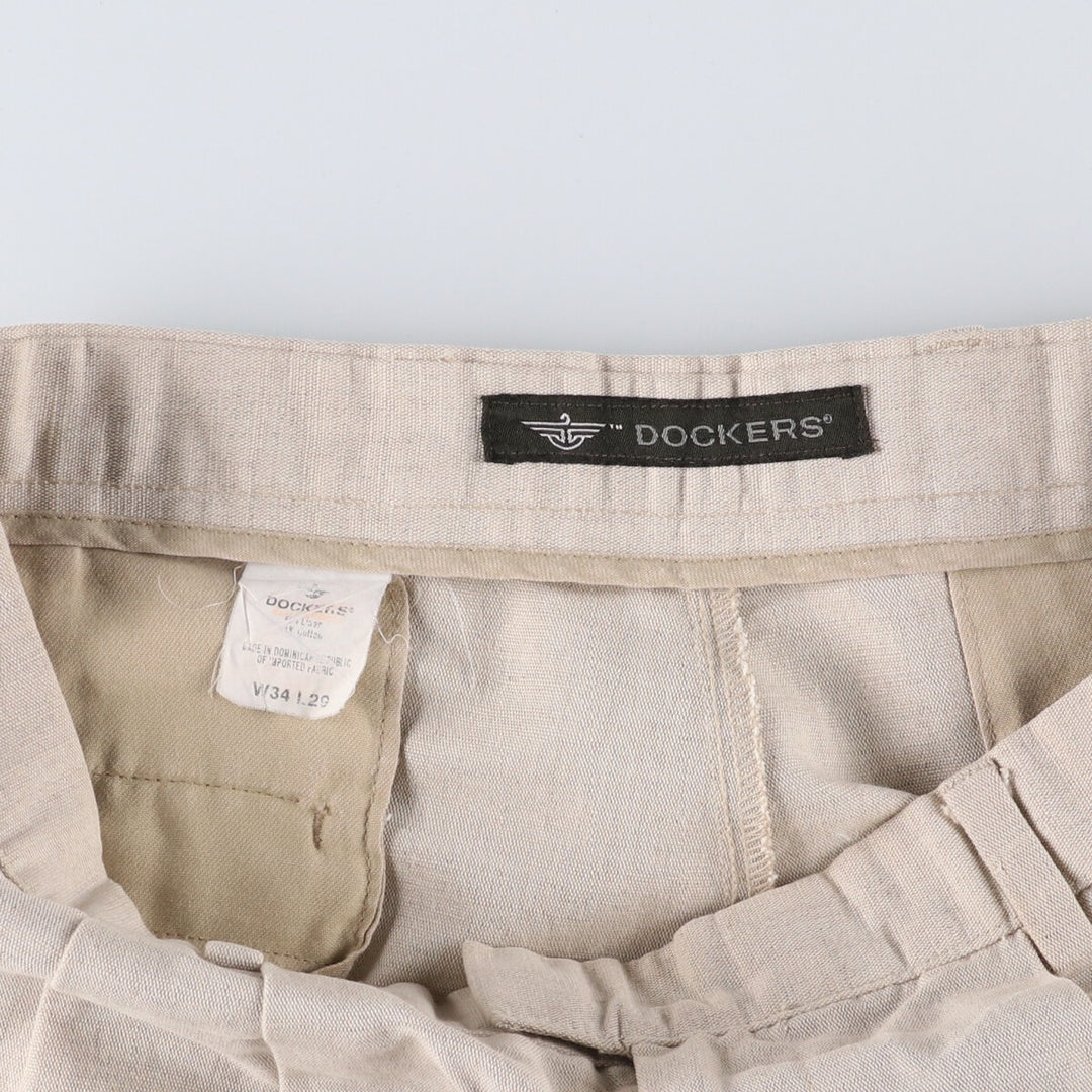 Dockers Two-pleat cotton x linen pants, slacks, men's w34 equivalent, two-pleat linen Beige type Vintage Second Hand