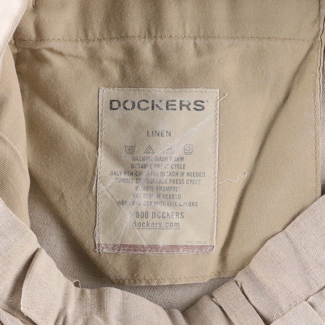 Dockers Two-pleat cotton x linen pants, slacks, men's w34 equivalent, two-pleat linen Beige type Vintage Second Hand