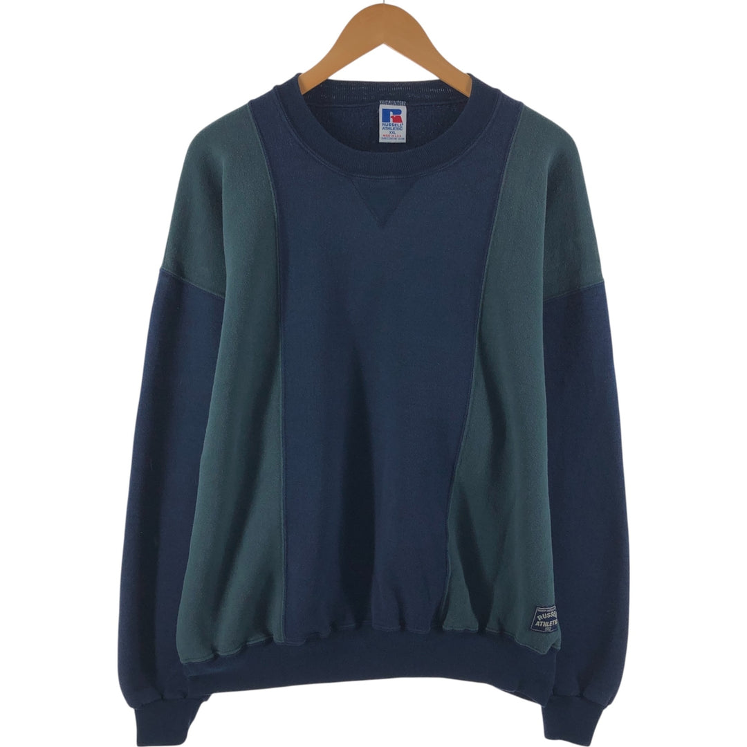 80s-90'S Russell Two-tone Sweatshirt, Made in USA, Men's XXL, Vintage cotton navy blue type Vintage Second Hand