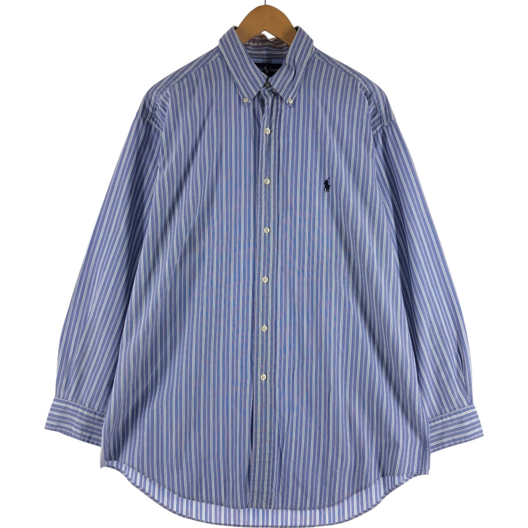 Ralph Lauren YARMOUTH Long Sleeve Button-Down Striped Shirt, Men's XL cotton Purple type blue-purple Vintage Second Hand