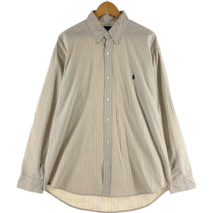 Ralph Lauren BLAKE long sleeve button-down striped shirt, men's size XL cotton beige type brown Vintage Second Hand