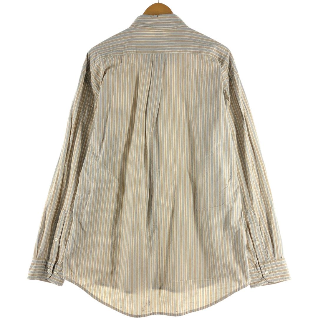 Ralph Lauren BLAKE long sleeve button-down striped shirt, men's size XL cotton beige type brown Vintage Second Hand