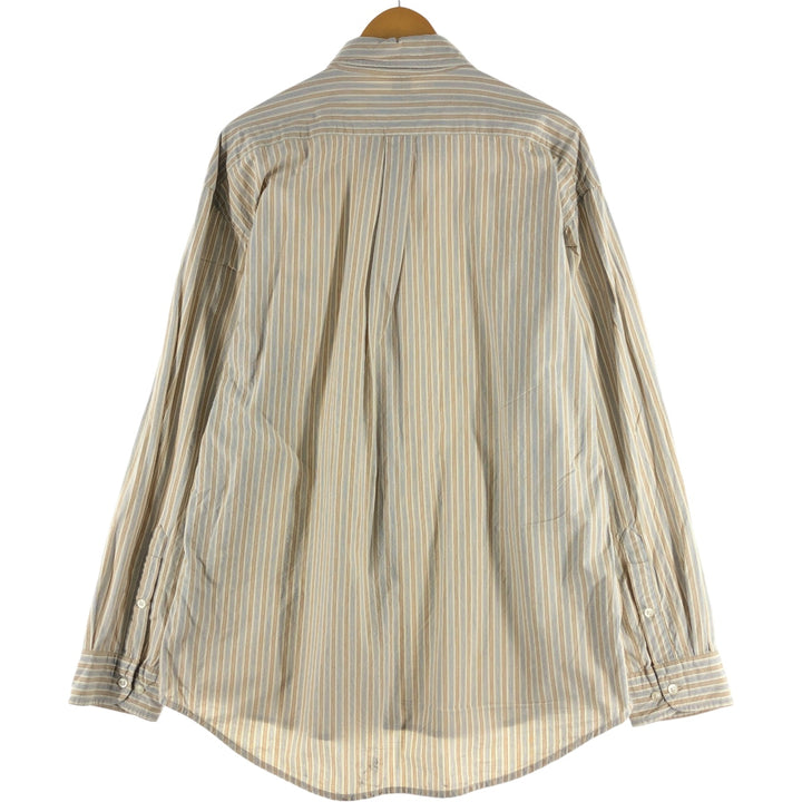 Ralph Lauren BLAKE long sleeve button-down striped shirt, men's size XL cotton beige type brown Vintage Second Hand