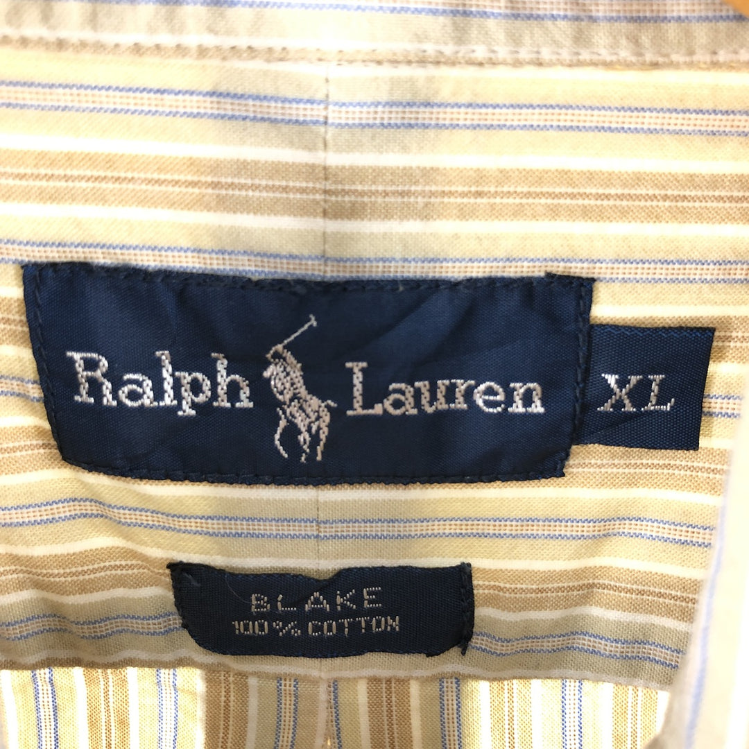 Ralph Lauren BLAKE long sleeve button-down striped shirt, men's size XL cotton beige type brown Vintage Second Hand