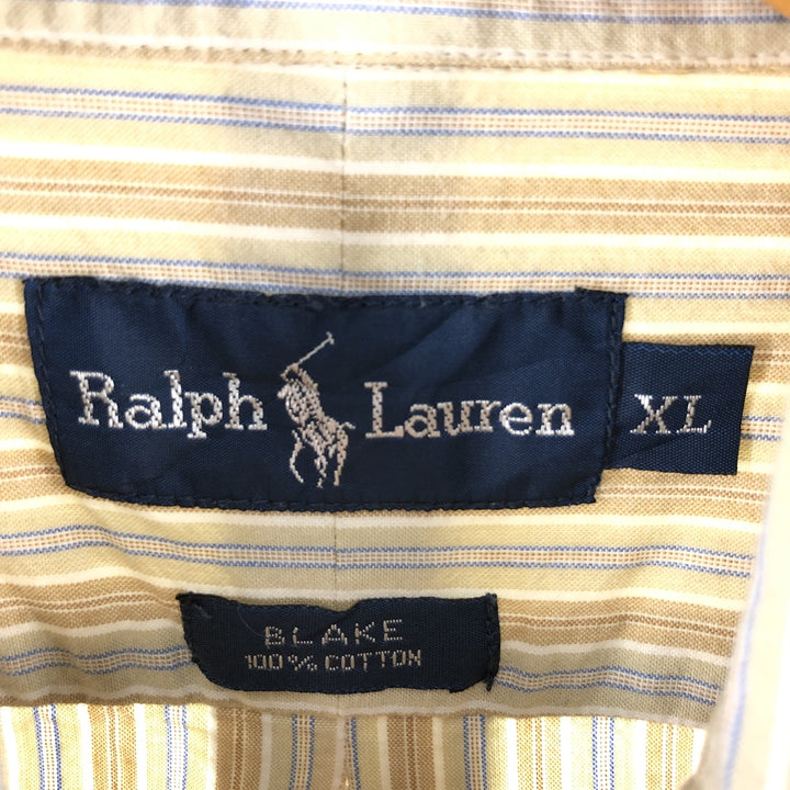 Ralph Lauren BLAKE long sleeve button-down striped shirt, men's size XL cotton beige type brown Vintage Second Hand