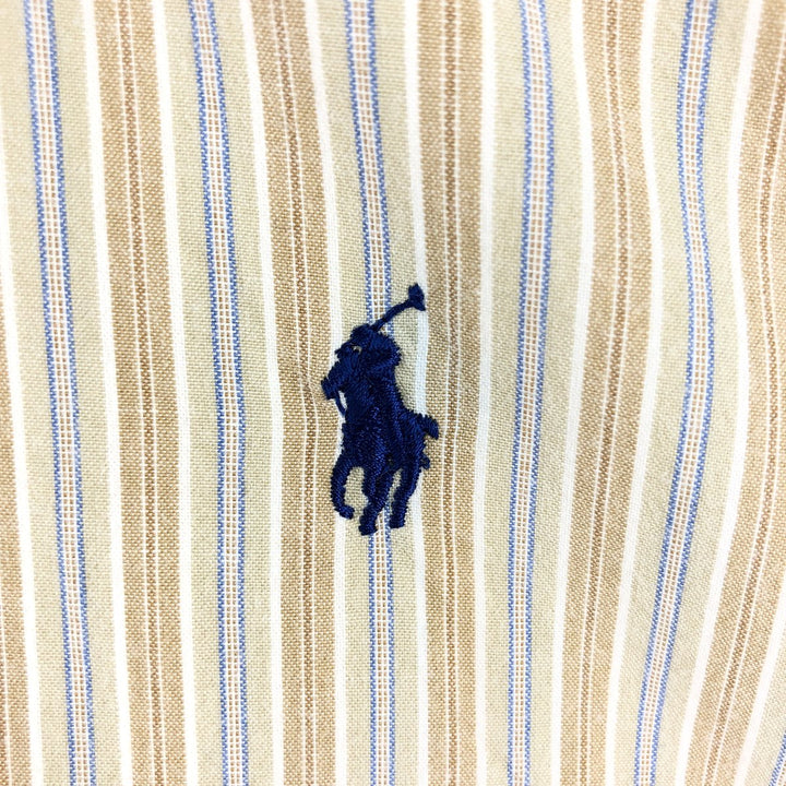 Ralph Lauren BLAKE long sleeve button-down striped shirt, men's size XL cotton beige type brown Vintage Second Hand