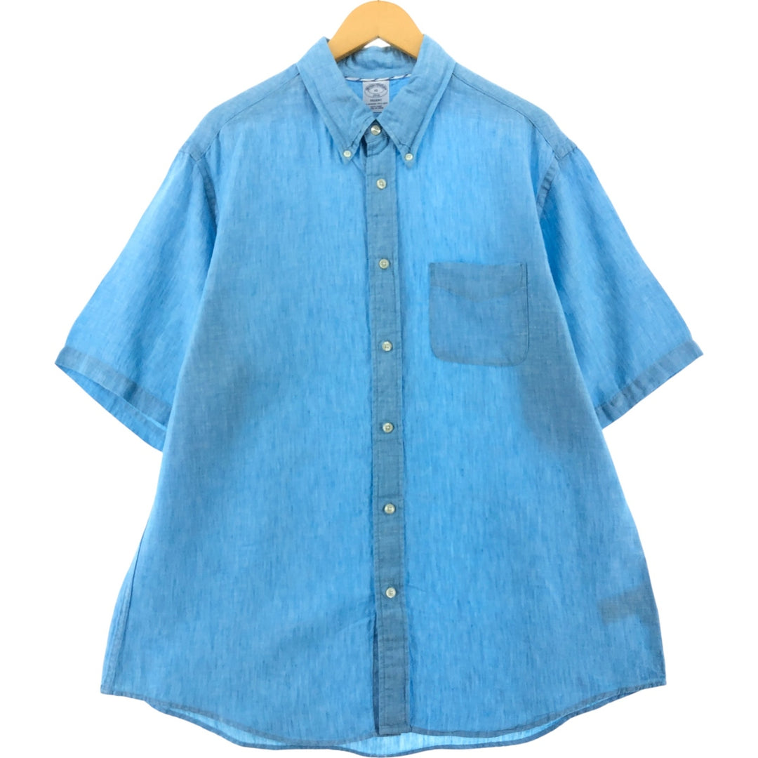 Brooks Brothers Est.1818 short sleeve linen button down shirt, men's size XL linen Blue type light blue Vintage Second Hand