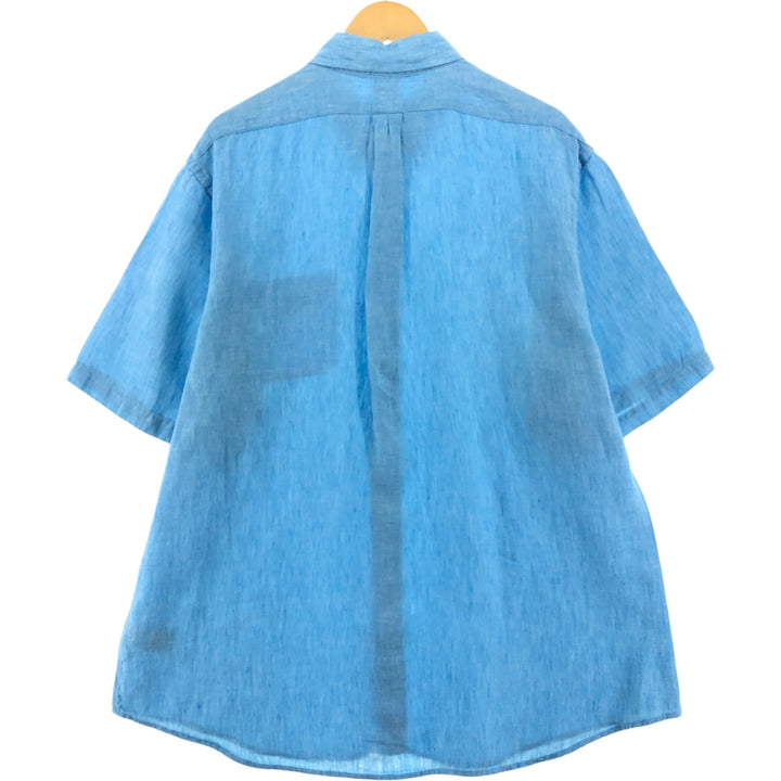 Brooks Brothers Est.1818 short sleeve linen button down shirt, men's size XL linen Blue type light blue Vintage Second Hand