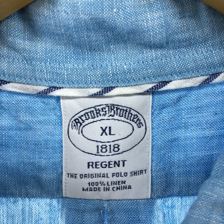 Brooks Brothers Est.1818 short sleeve linen button down shirt, men's size XL linen Blue type light blue Vintage Second Hand