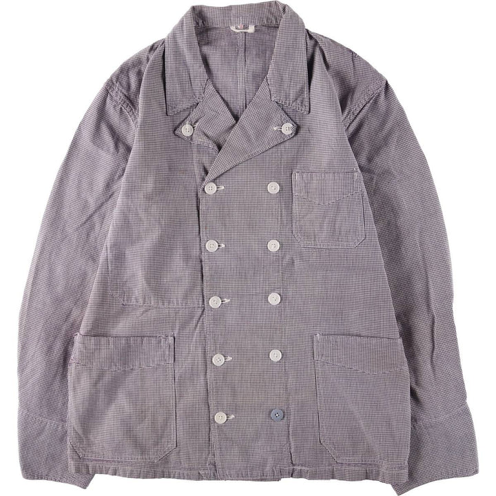 ~60'S VETRA cook jacket, houndstooth pattern, French work, Euro work jacket, men's size M, vintage unknown purple type Vintage Second Hand