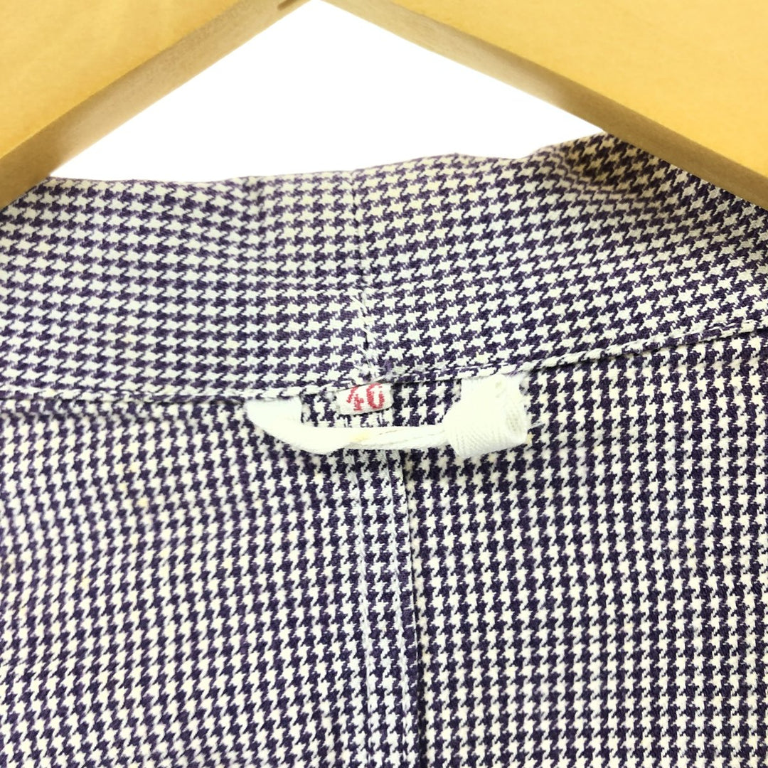~60'S VETRA cook jacket, houndstooth pattern, French work, Euro work jacket, men's size M, vintage unknown purple type Vintage Second Hand