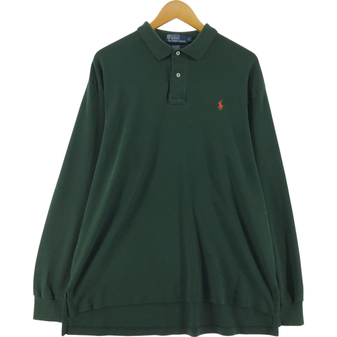 Ralph Lauren POLO by Ralph Lauren long sleeve polo shirt, men's size L cotton Green type dark green Vintage Second Hand