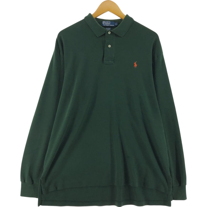 Ralph Lauren POLO by Ralph Lauren long sleeve polo shirt, men's size L cotton Green type dark green Vintage Second Hand