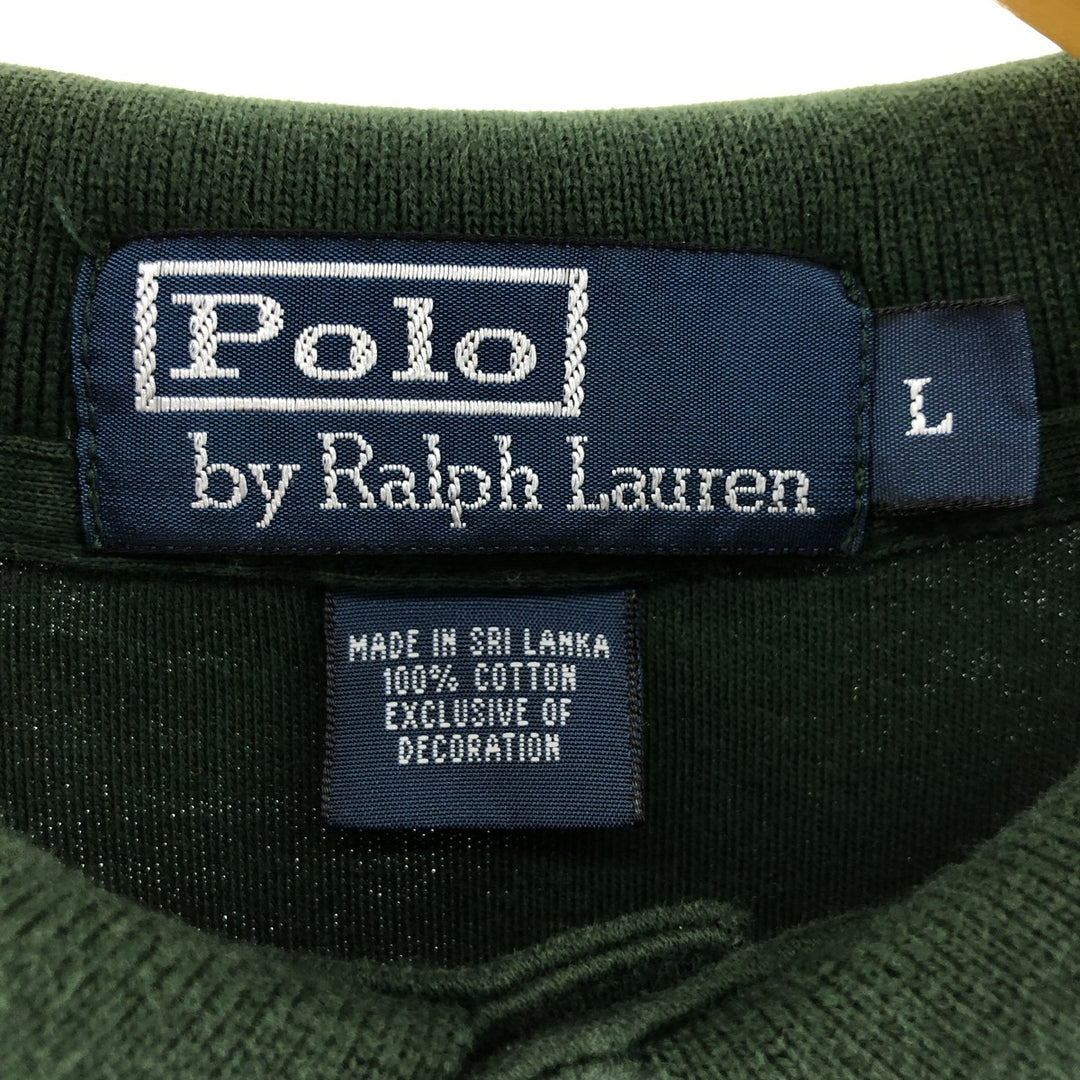 Ralph Lauren POLO by Ralph Lauren long sleeve polo shirt, men's size L cotton Green type dark green Vintage Second Hand