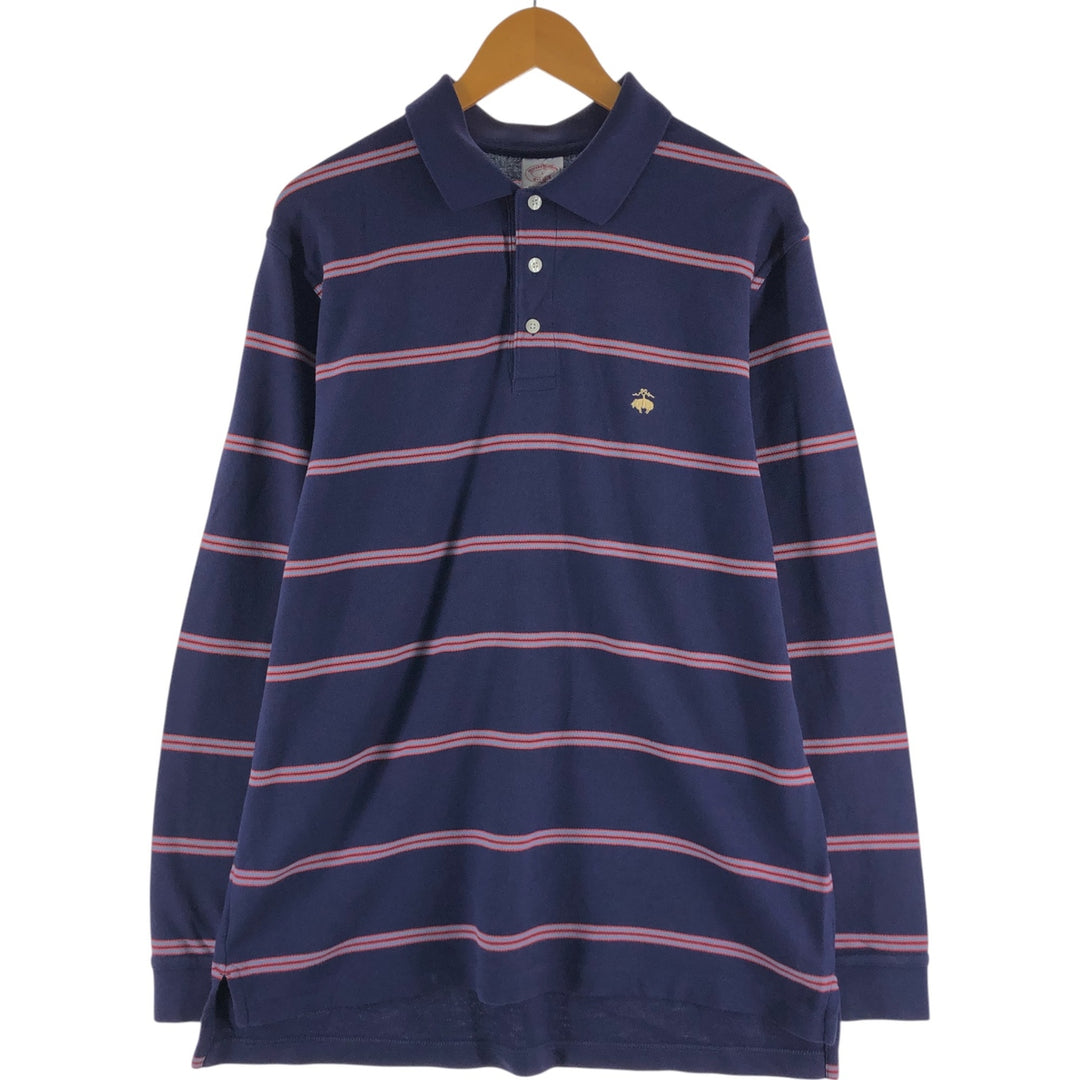 Brooks Brothers Est.1818 Long Sleeve Striped Polo Shirt, Men's Size L cotton purple type Vintage Second Hand