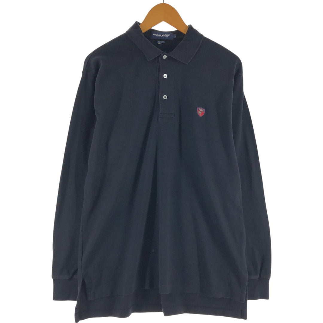 Ralph Lauren POLO GOLF Long sleeve polo shirt for men, size L cotton black type Vintage Second Hand