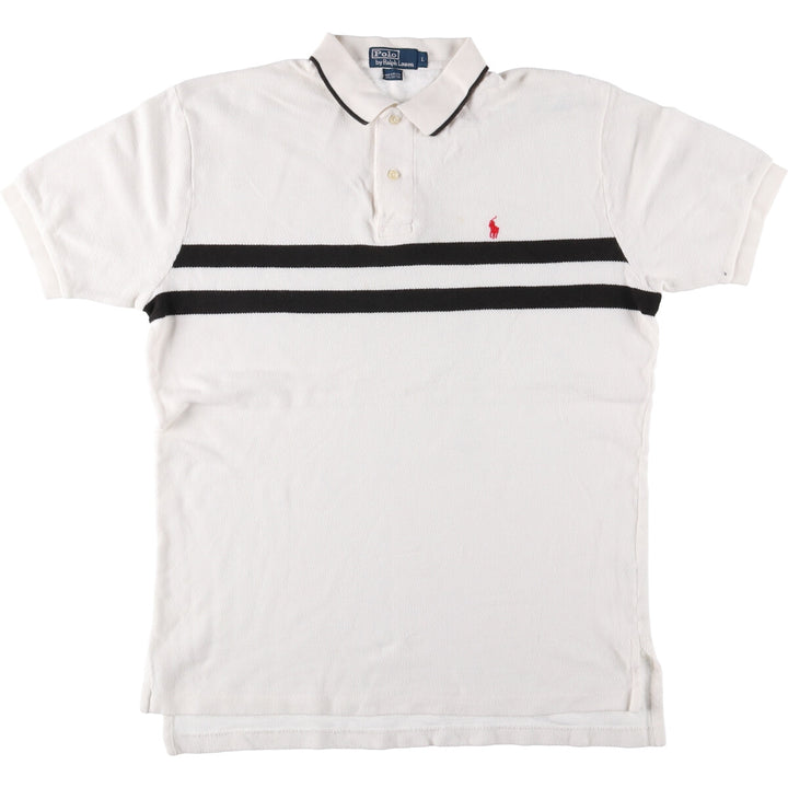 Ralph Lauren POLO by Ralph Lauren short sleeve striped polo shirt, men's size L cotton white type Vintage Second Hand