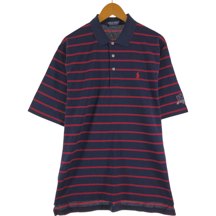 Ralph Lauren POLO GOLF Short Sleeve Striped Polo Shirt Men's Size L Pima Cotton navy blue type Vintage Second Hand