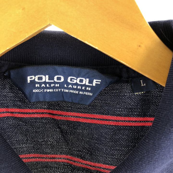 Ralph Lauren POLO GOLF Short Sleeve Striped Polo Shirt Men's Size L Pima Cotton navy blue type Vintage Second Hand