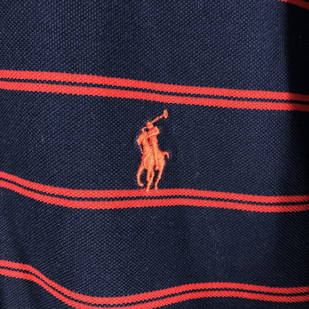 Ralph Lauren POLO GOLF Short Sleeve Striped Polo Shirt Men's Size L Pima Cotton navy blue type Vintage Second Hand
