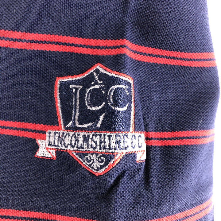 Ralph Lauren POLO GOLF Short Sleeve Striped Polo Shirt Men's Size L Pima Cotton navy blue type Vintage Second Hand