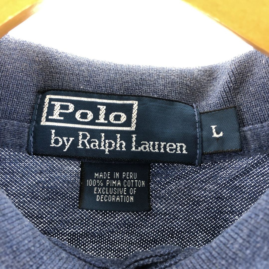 Ralph Lauren POLO by Ralph Lauren short sleeve polo shirt, men's size L Pima Cotton Navy blue Vintage Second Hand
