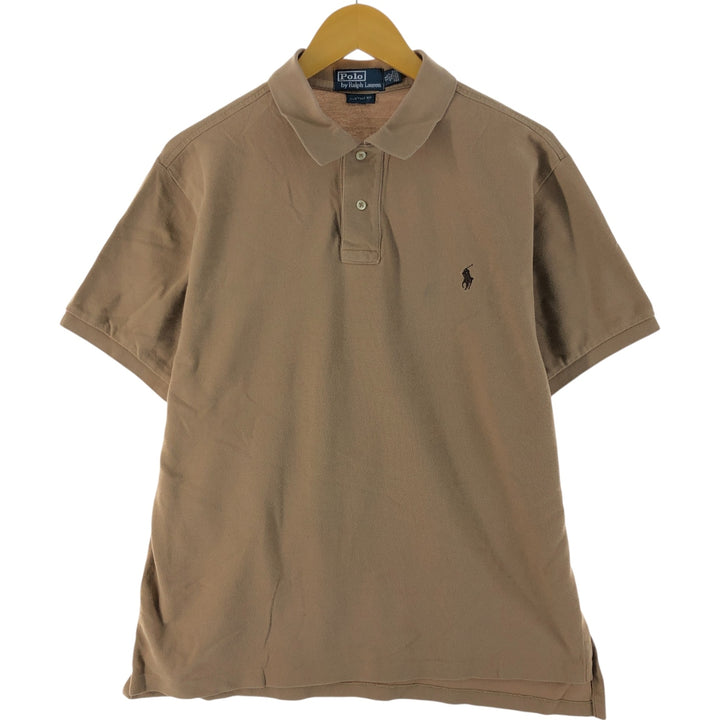 Ralph Lauren POLO by Ralph Lauren CUSTOM FIT short sleeve polo shirt, men's XL size cotton Khaki type brown Vintage Second Hand