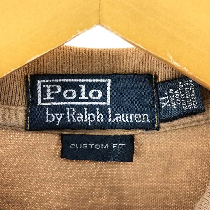 Ralph Lauren POLO by Ralph Lauren CUSTOM FIT short sleeve polo shirt, men's XL size cotton Khaki type brown Vintage Second Hand