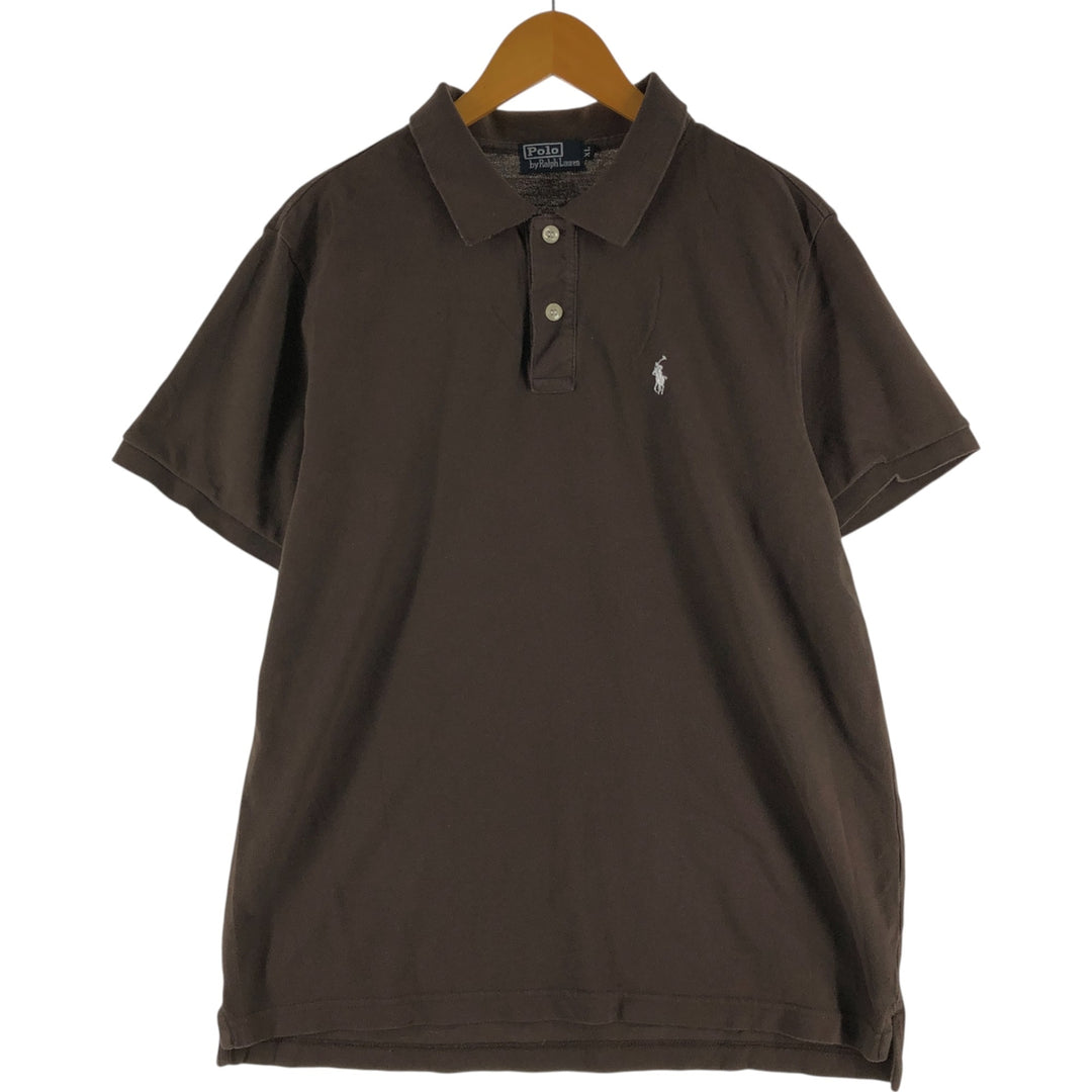 Ralph Lauren POLO by Ralph Lauren short sleeve polo shirt, men's XL size cotton dark chocolate Vintage Second Hand