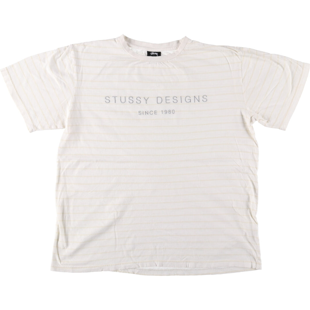 STUSSY Striped T-shirt for men (size L) cotton white type Vintage Second Hand