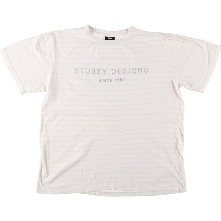STUSSY Striped T-shirt for men (size L) cotton white type Vintage Second Hand