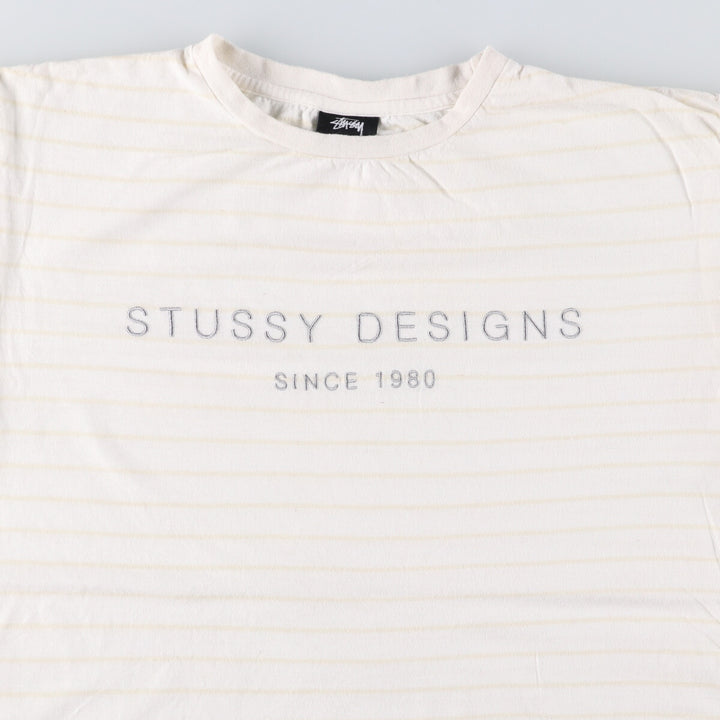STUSSY Striped T-shirt for men (size L) cotton white type Vintage Second Hand