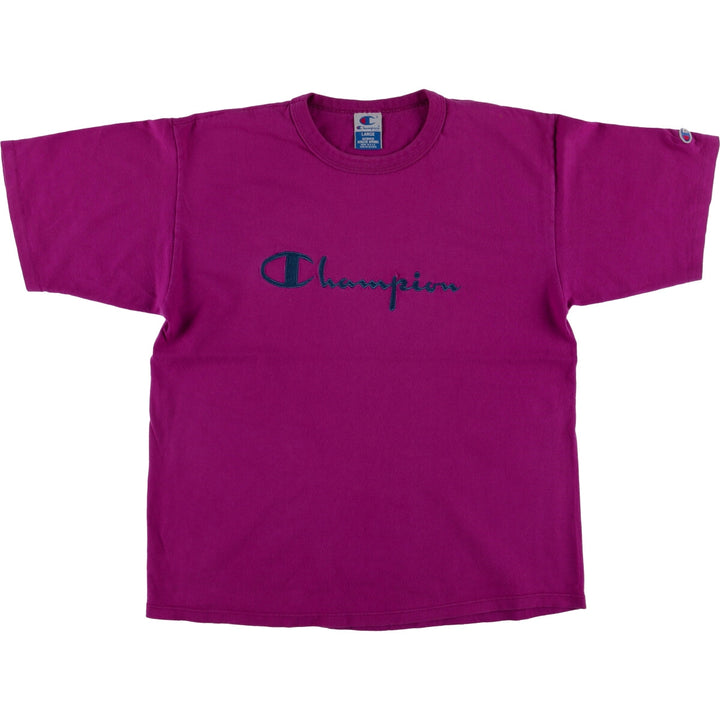 90'S Champion Authentic Athletic Apparel Logo T-shirt Made in USA Men's L Vintage cotton purple type Vintage Second Hand