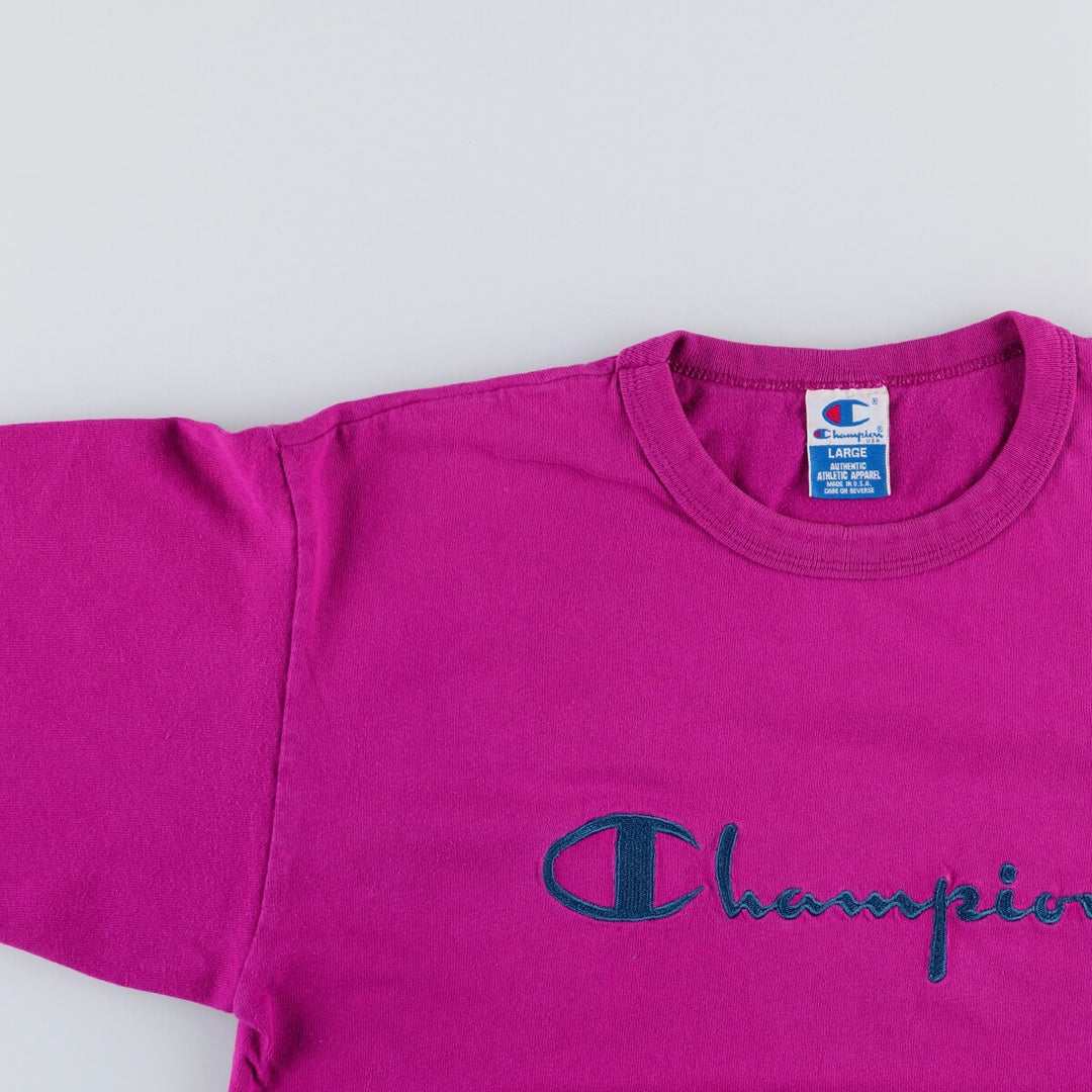 90'S Champion Authentic Athletic Apparel Logo T-shirt Made in USA Men's L Vintage cotton purple type Vintage Second Hand