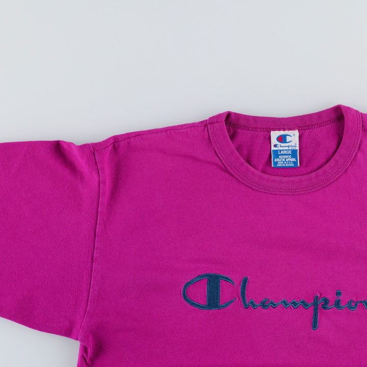 90'S Champion Authentic Athletic Apparel Logo T-shirt Made in USA Men's L Vintage cotton purple type Vintage Second Hand
