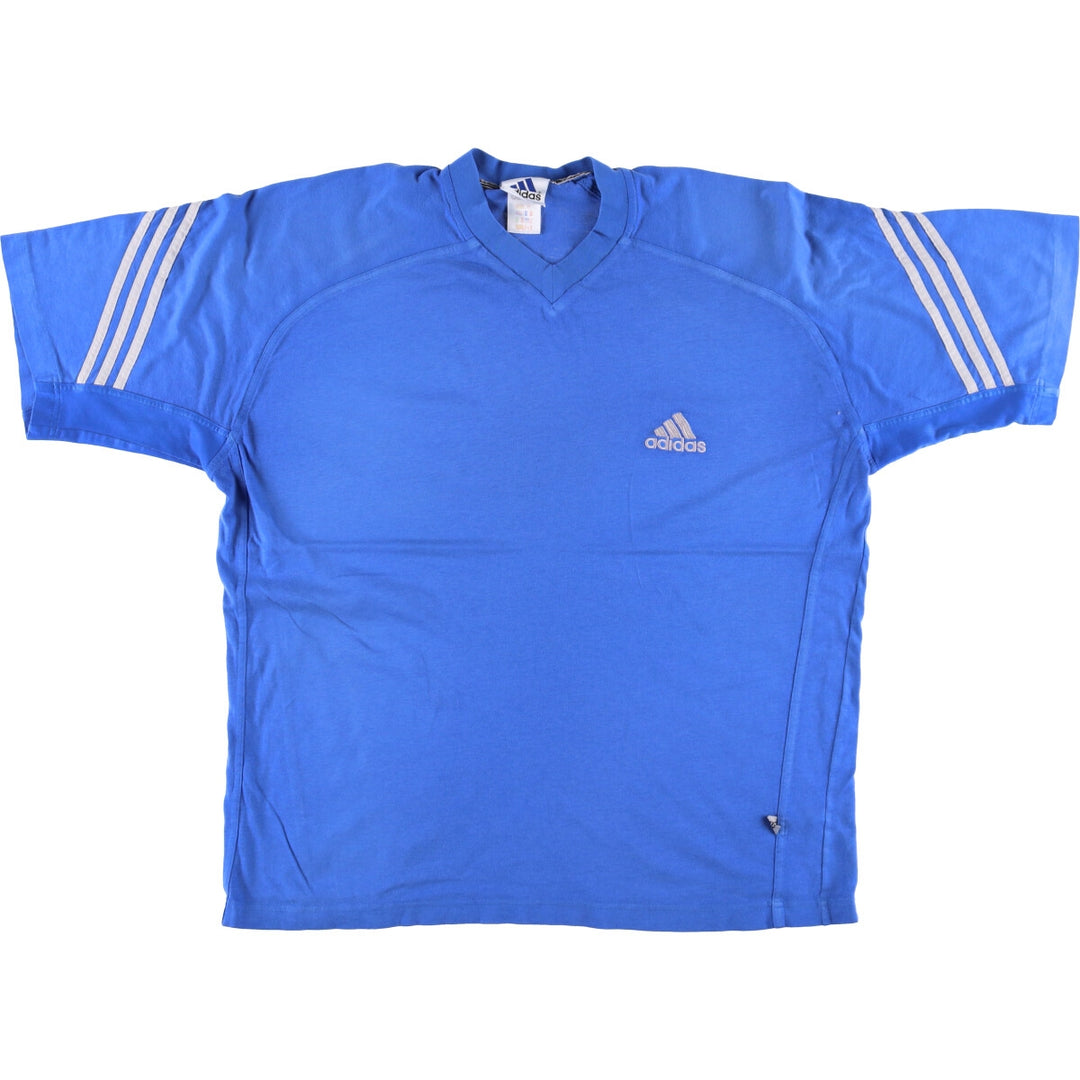 00'S adidas V-neck one-point logo T-shirt, men's XL size unclear blue type Vintage Second Hand