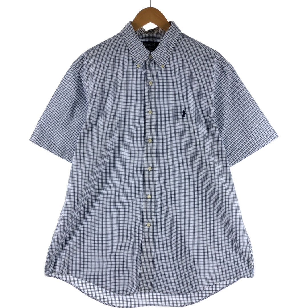 Ralph Lauren POLO by Ralph Lauren CUSTOM FIT short sleeve button down check shirt men's XL size cotton navy blue type Vintage Second Hand