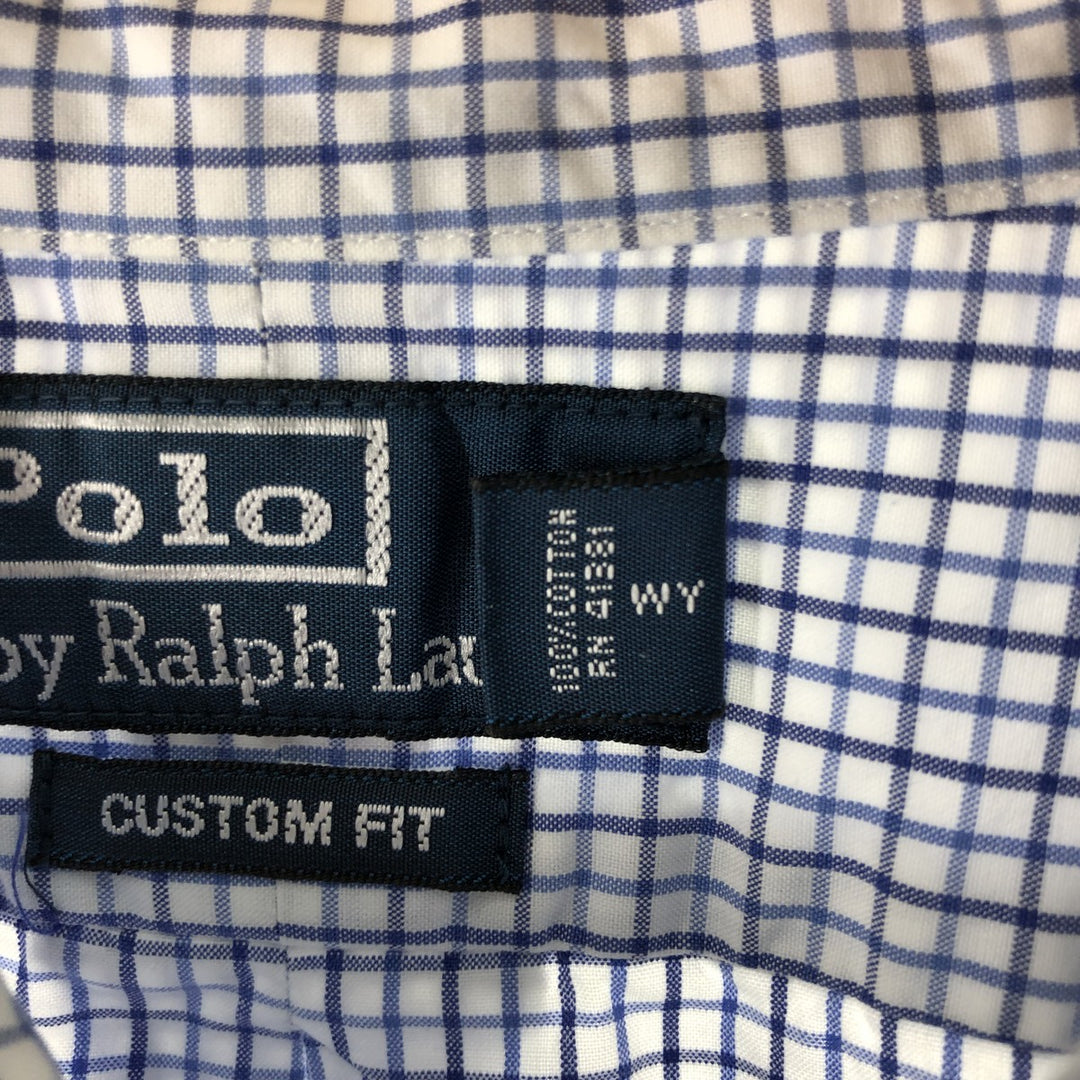 Ralph Lauren POLO by Ralph Lauren CUSTOM FIT short sleeve button down check shirt men's XL size cotton navy blue type Vintage Second Hand